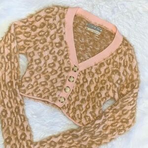 Coquette Girly Leapord Pink & Nude eyelash fabric knit cardigan in size Medium!